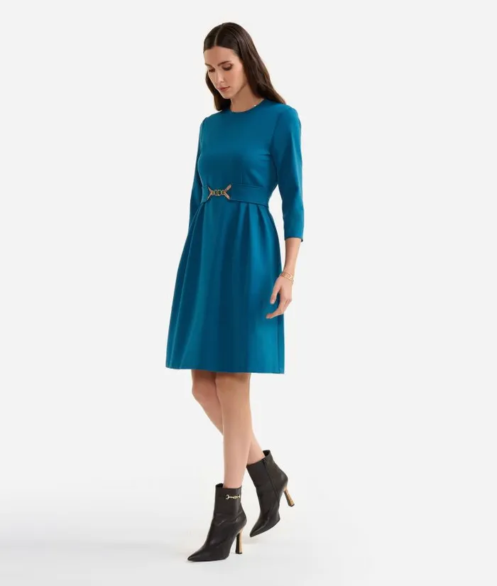 Woman Dresses Alviero Martini Stretch Fabric Dress With Jewel Belt Prussian Blue