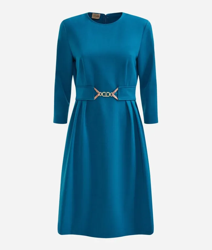 Woman Dresses Alviero Martini Stretch Fabric Dress With Jewel Belt Prussian Blue