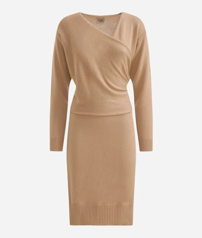 Woman Dresses Alviero Martini Wool Blend Yarn Dress With Geo Classic Elbow Patches Camel