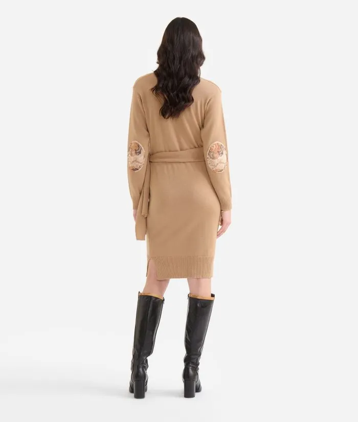 Woman Dresses Alviero Martini Wool Blend Yarn Dress With Geo Classic Elbow Patches Camel