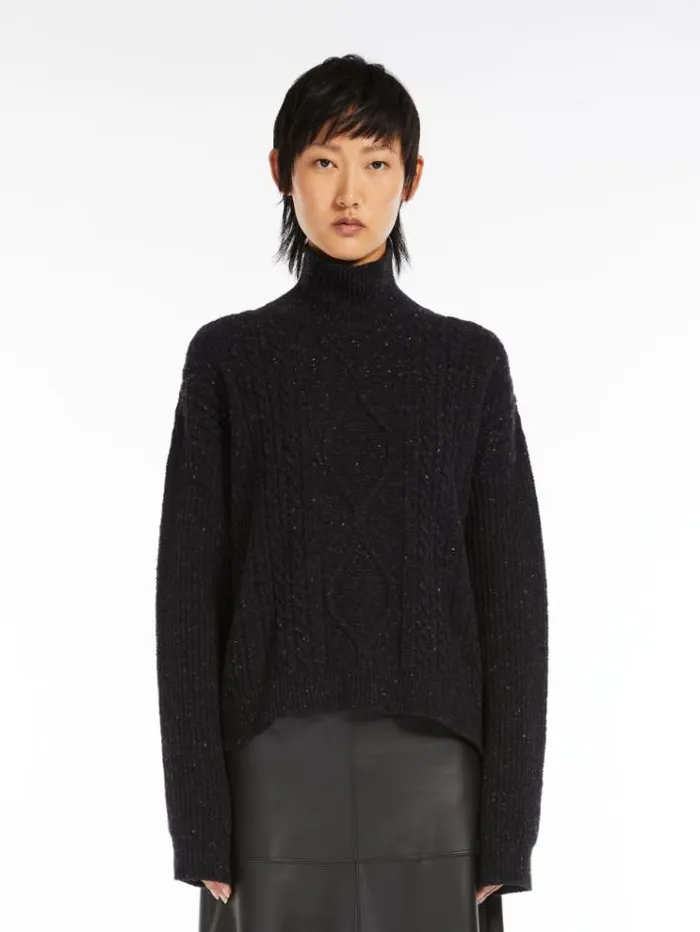 Woman Highneck Wool Jumper Black Maxmara Knitwear And Sweatshirts
