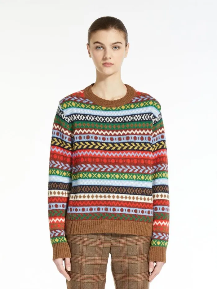 Woman Jacquard Alpaca And Wool Sweater Red Maxmara Knitwear And Sweatshirts