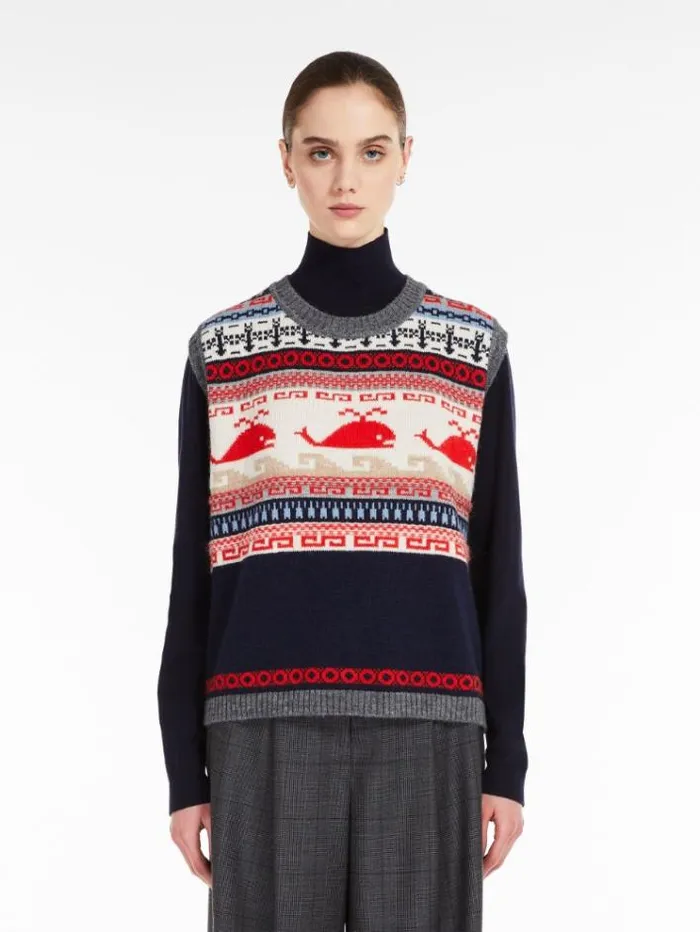 Woman Jacquardknit Wool And Alpaca Gilet Red Maxmara Knitwear And Sweatshirts