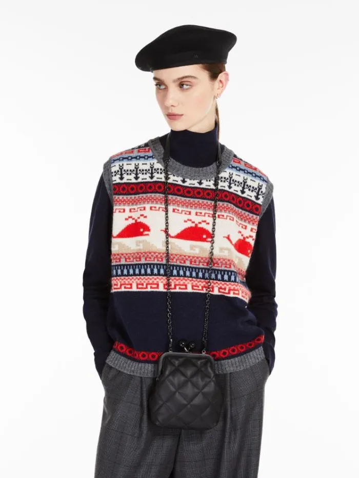 Woman Jacquardknit Wool And Alpaca Gilet Red Maxmara Knitwear And Sweatshirts Woman Jacquardknit Wool And Alpaca Gilet Red Maxmara Knitwear And Sweatshirts