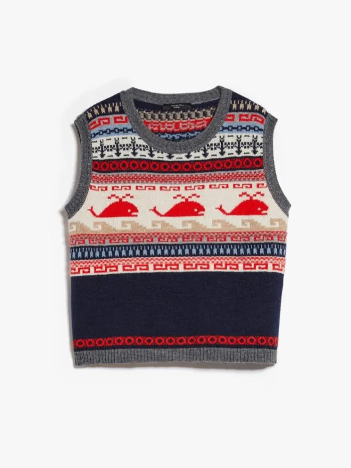 Woman Jacquardknit Wool And Alpaca Gilet Red Maxmara Knitwear And Sweatshirts Woman Jacquardknit Wool And Alpaca Gilet Red Maxmara Knitwear And Sweatshirts