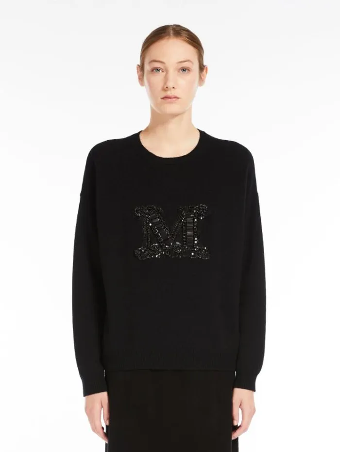 Woman Jewel Embroidered Cashmere Jumper Black Maxmara Knitwear And Sweatshirts