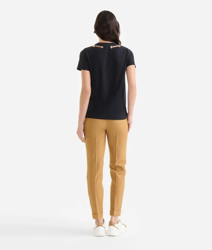Woman Knitwears Shirts and Tops Alviero Martini Stretch Cotton Jersey TShirt With Heart Charm Black
