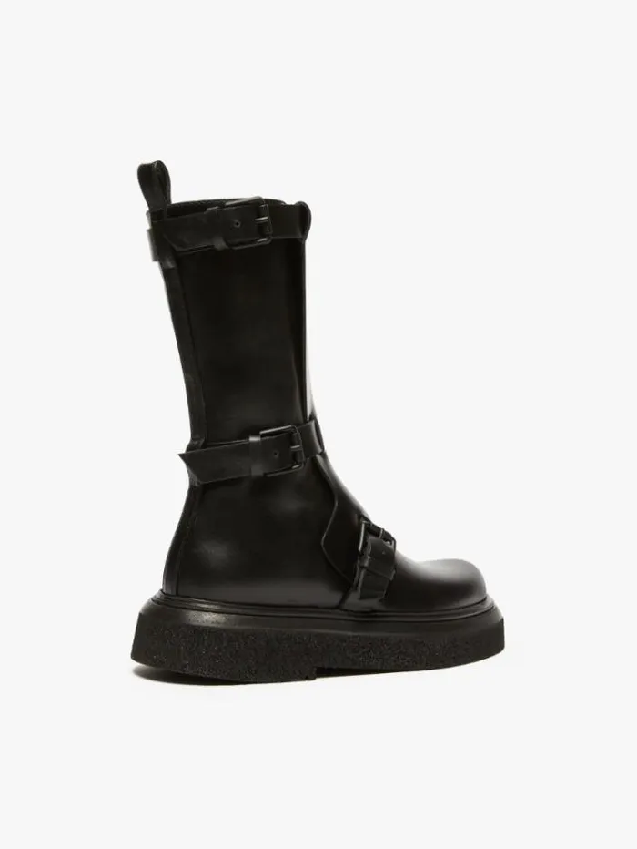 Woman Leather Biker Boots With Straps Black Maxmara Ankle Boots And Boots Woman Leather Biker Boots With Straps Black Maxmara Ankle Boots And Boots
