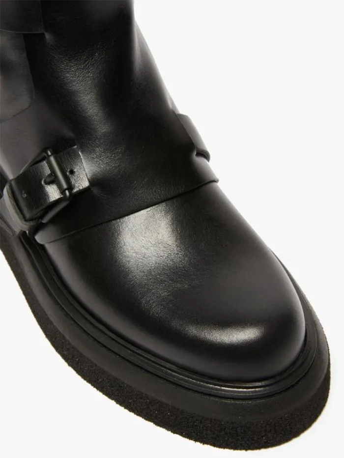 Woman Leather Biker Boots With Straps Black Maxmara Ankle Boots And Boots Woman Leather Biker Boots With Straps Black Maxmara Ankle Boots And Boots