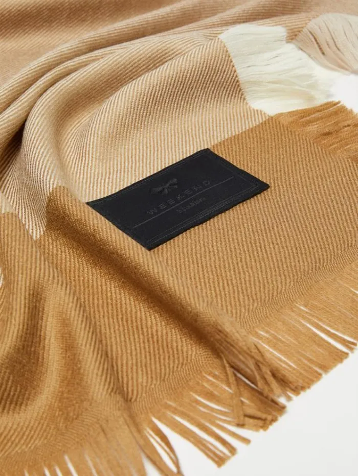 Woman Macro Check Wool Stole Camel Maxmara Scarves And Foulards