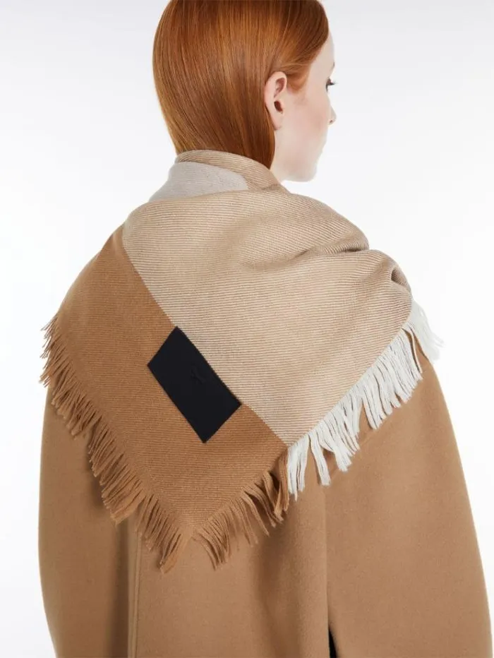 Woman Macro Check Wool Stole Camel Maxmara Scarves And Foulards
