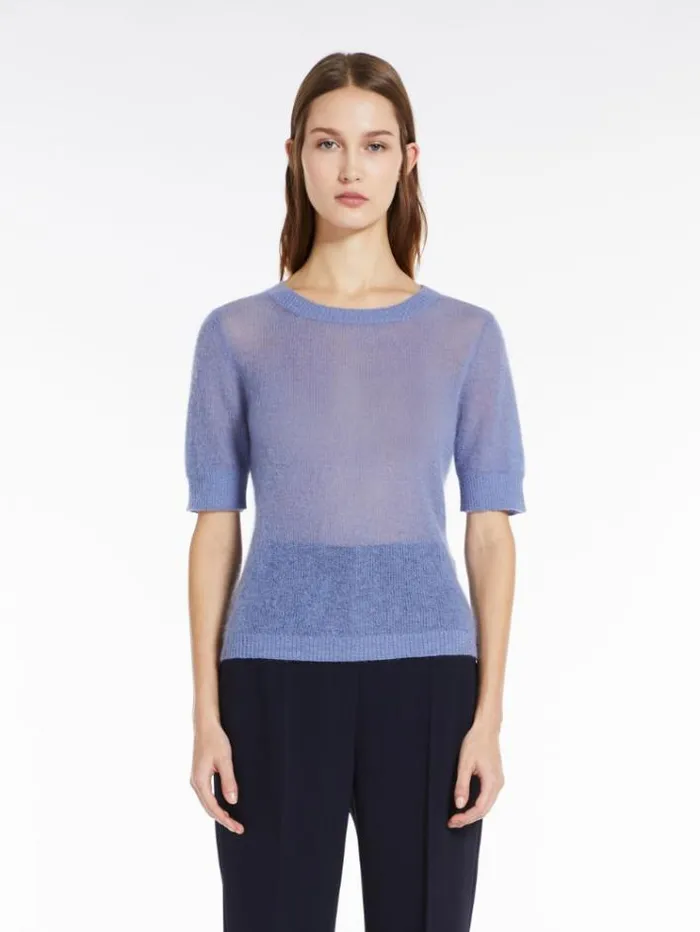 Woman Mohair Gauze Sweater Light Blue Maxmara Knitwear And Sweatshirts