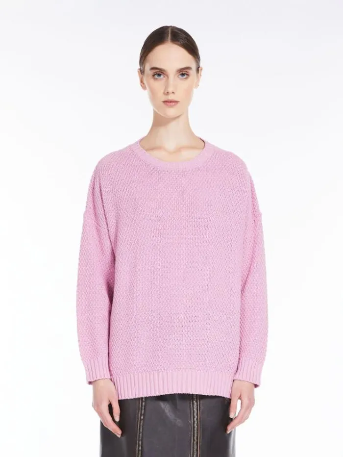 Woman Oversized Cotton Blend Top Pink Maxmara Knitwear And Sweatshirts