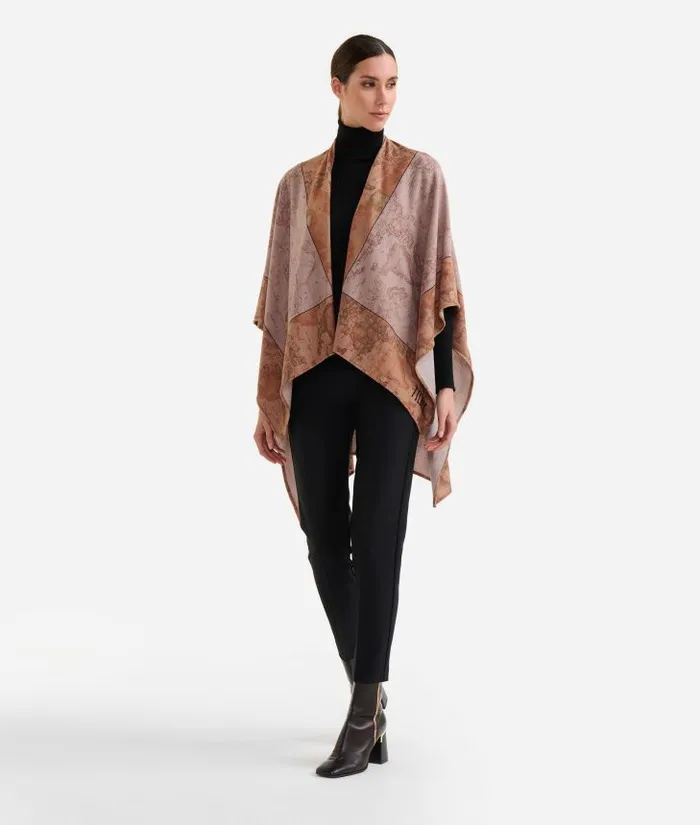 Woman Poncho and Capes Alviero Martini Stretch Knit Shawl With 1 Classe Logo Powder Pink