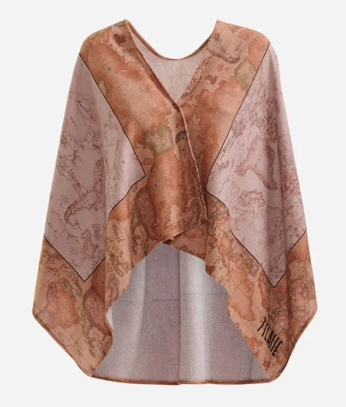 Woman Poncho and Capes Alviero Martini Stretch Knit Shawl With 1 Classe Logo Powder Pink