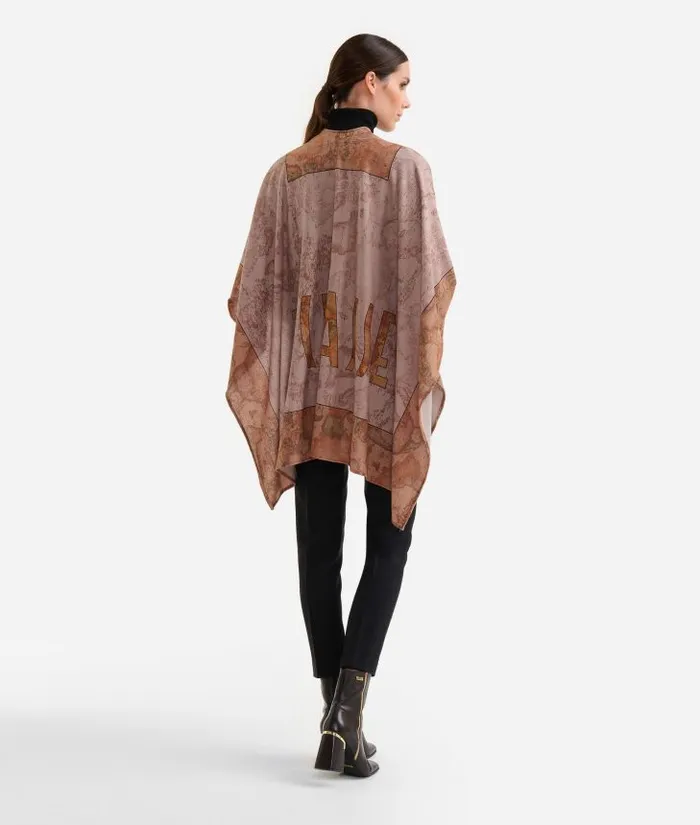 Woman Poncho and Capes Alviero Martini Stretch Knit Shawl With 1 Classe Logo Powder Pink