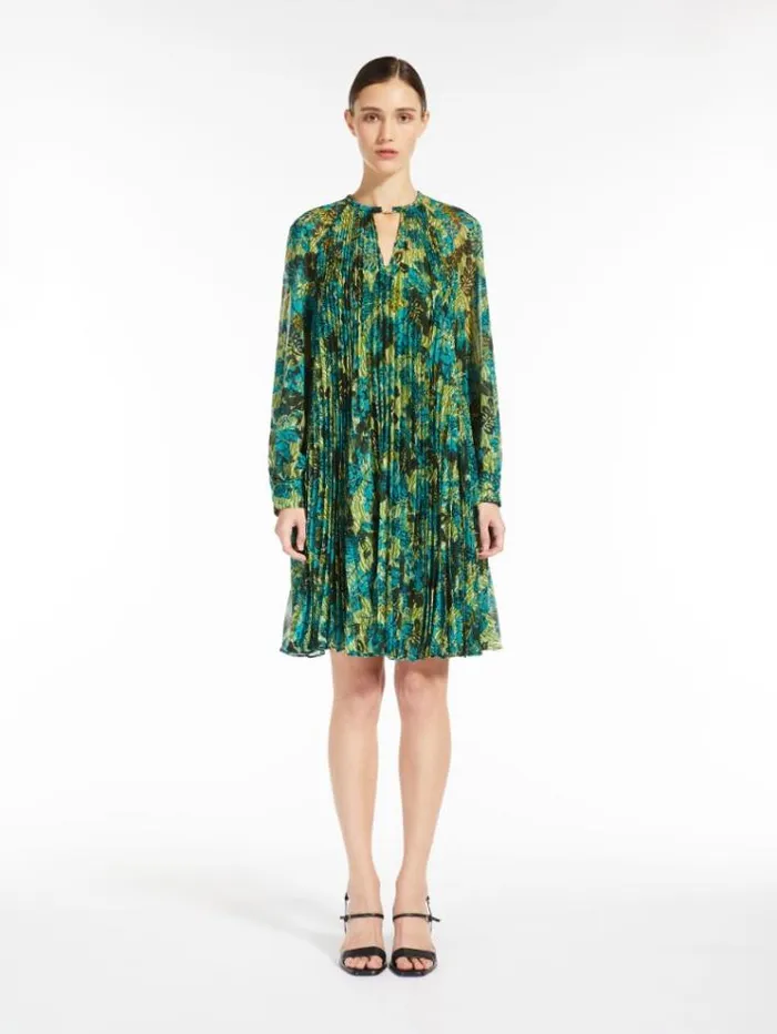 Woman Printed Pleated Georgette Dress Lemon Maxmara Dresses