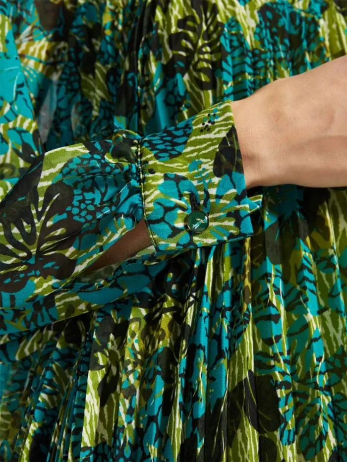 Woman Printed Pleated Georgette Dress Lemon Maxmara Dresses Woman Printed Pleated Georgette Dress Lemon Maxmara Dresses