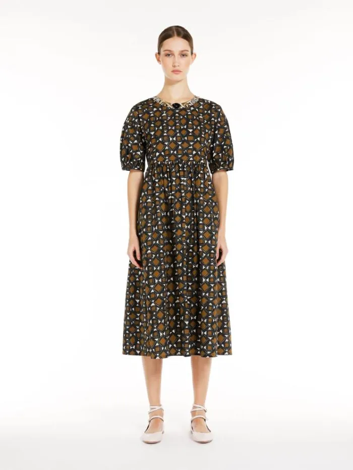 Woman Printed Poplin Dress Ochre Maxmara Dresses