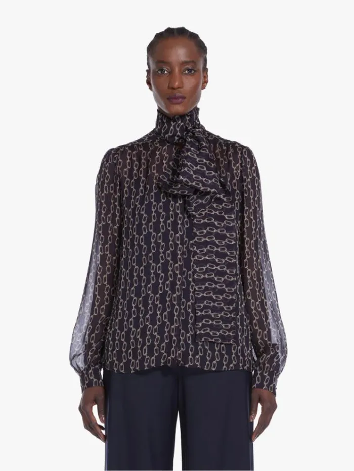 Woman Printed Silk Foulard Shirt Navy Maxmara Shirts And Tops