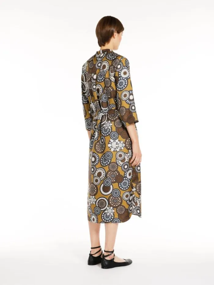 Woman Printed Silk Kaftan Dress Ochre Maxmara Dresses Woman Printed Silk Kaftan Dress Ochre Maxmara Dresses