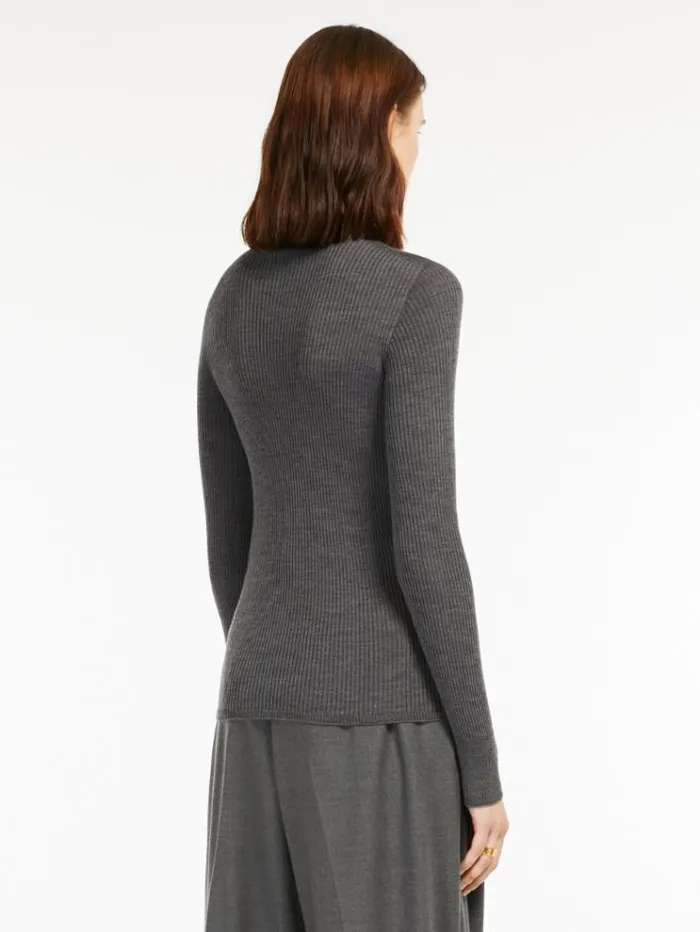 Woman Pure Virgin Wool Mock Poloneck Sweater Light Grey Maxmara Knitwear And Sweatshirts Woman Pure Virgin Wool Mock Poloneck Sweater Light Grey Maxmara Knitwear And Sweatshirts