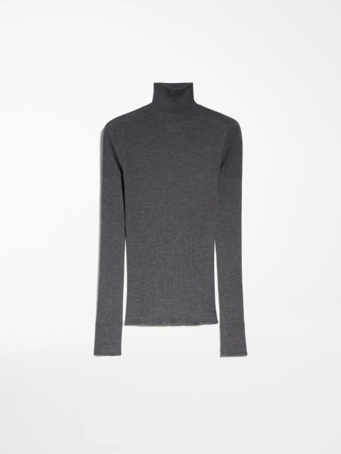 Woman Pure Virgin Wool Mock Poloneck Sweater Light Grey Maxmara Knitwear And Sweatshirts Woman Pure Virgin Wool Mock Poloneck Sweater Light Grey Maxmara Knitwear And Sweatshirts