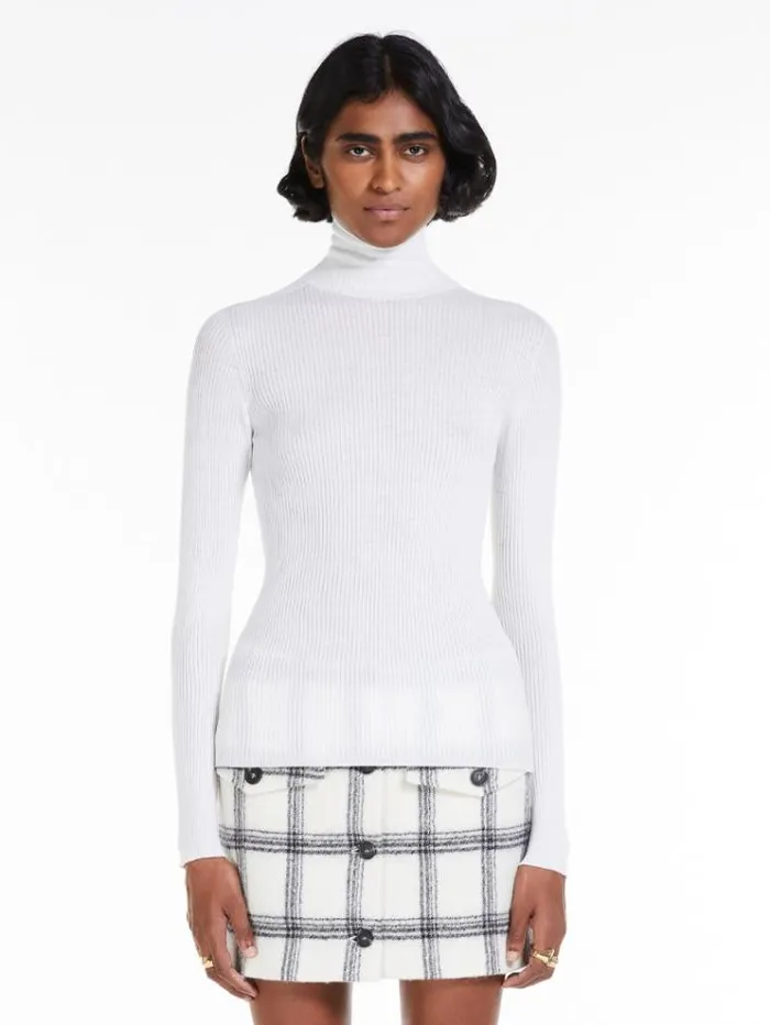 Woman Pure Virgin Wool Mock Poloneck Sweater Optical White Maxmara Knitwear And Sweatshirts