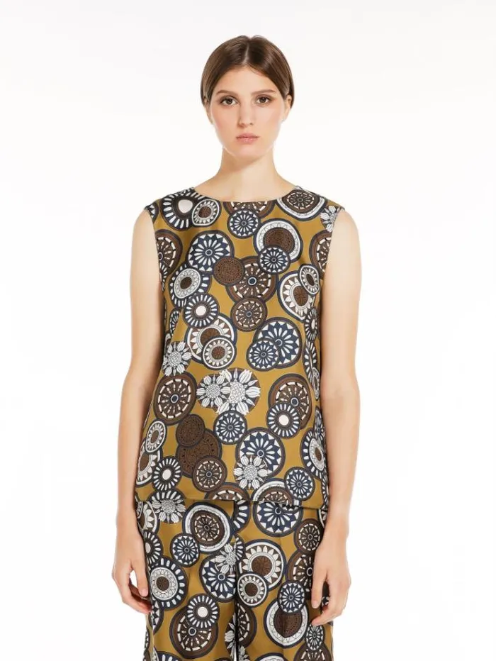 Woman Reversible Printed Silk Top Ochre Maxmara Shirts And Tops