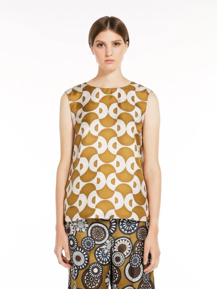 Woman Reversible Printed Silk Top Ochre Maxmara Shirts And Tops Woman Reversible Printed Silk Top Ochre Maxmara Shirts And Tops