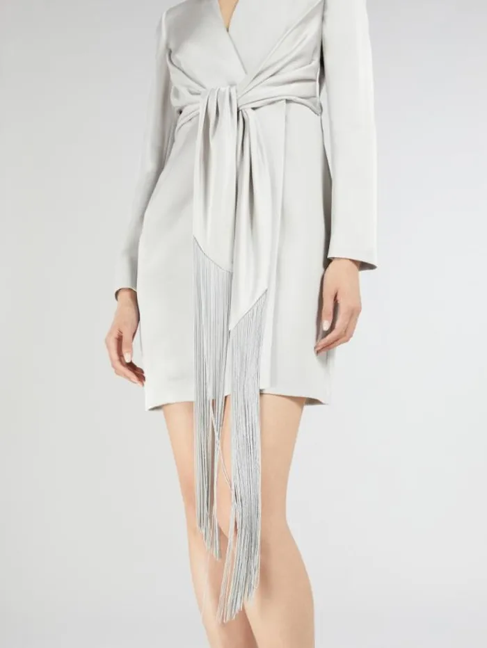 Woman Satin Wrap Dress Silver Maxmara Dresses Woman Satin Wrap Dress Silver Maxmara Dresses