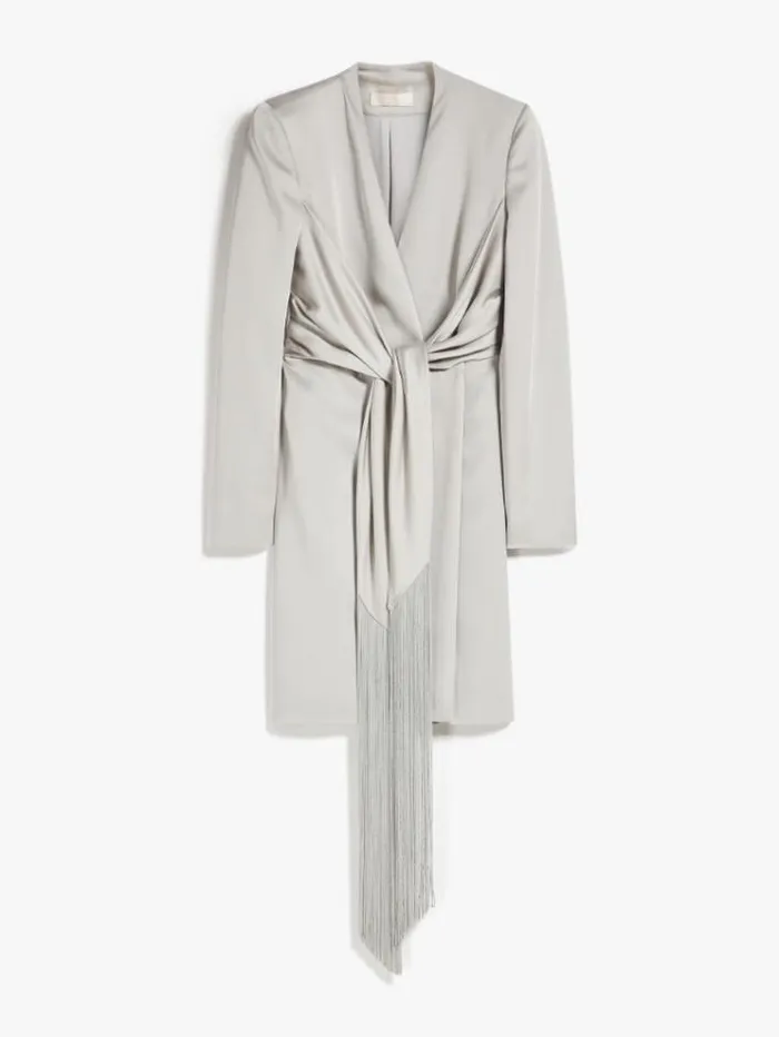Woman Satin Wrap Dress Silver Maxmara Dresses Woman Satin Wrap Dress Silver Maxmara Dresses