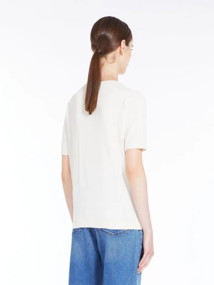 Woman Silk Blend Knit Tshirt Ivory Maxmara Knitwear And Sweatshirts