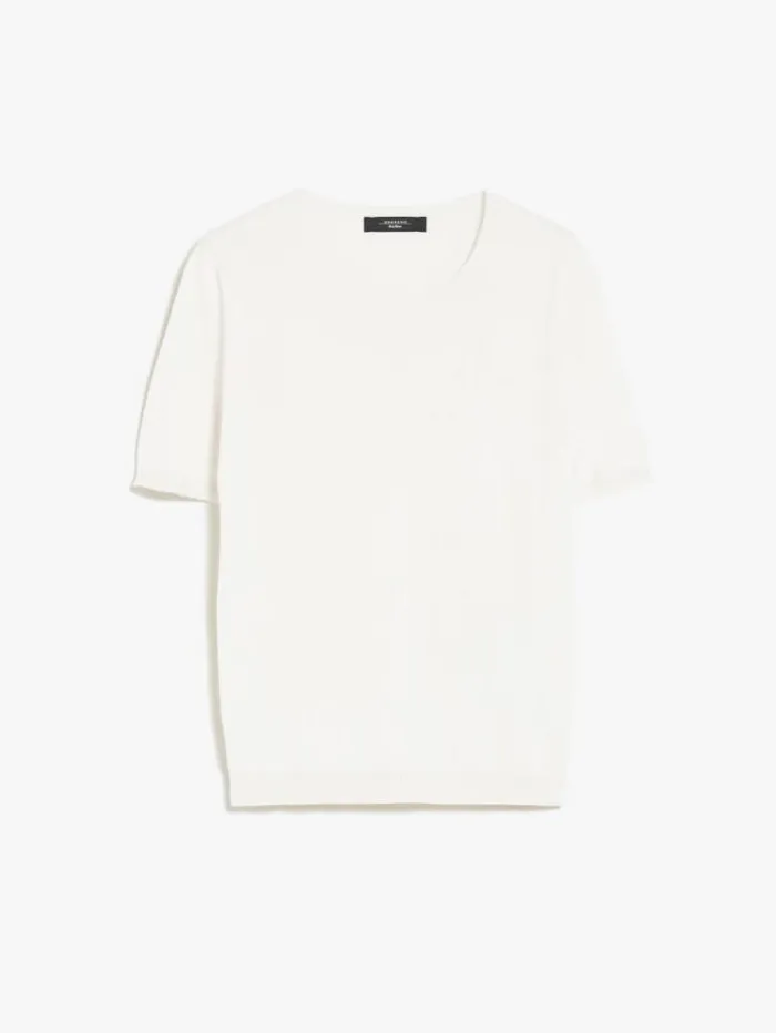 Woman Silk Blend Knit Tshirt Ivory Maxmara Knitwear And Sweatshirts