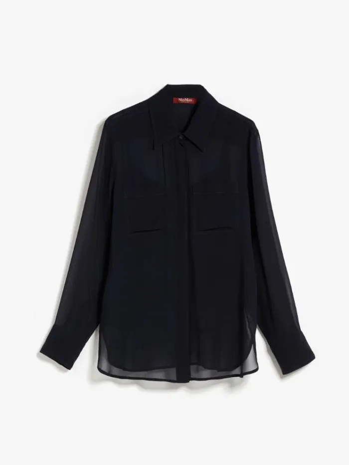 Woman Silk Georgette Shirt Navy Maxmara Shirts And Tops Woman Silk Georgette Shirt Navy Maxmara Shirts And Tops