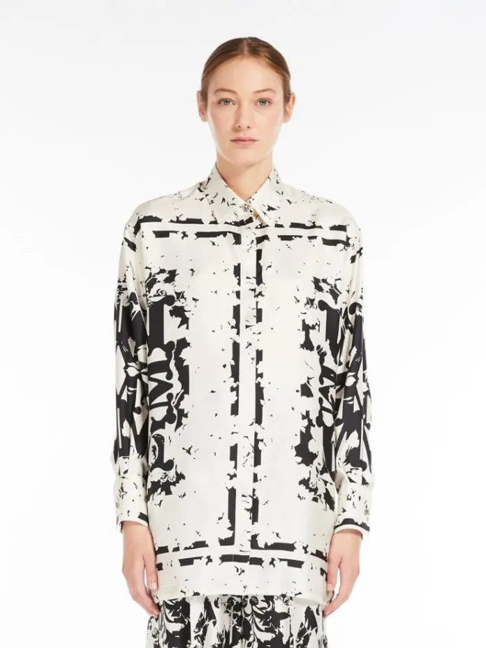 Woman Silk Twill Shirt White Black Maxmara Shirts And Tops
