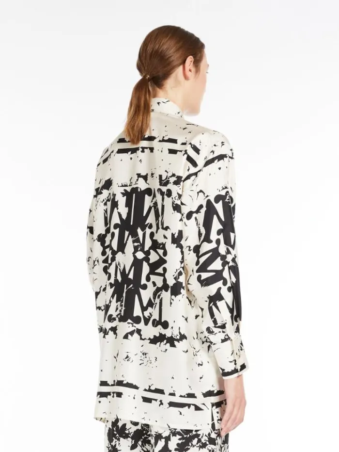 Woman Silk Twill Shirt White Black Maxmara Shirts And Tops Woman Silk Twill Shirt White Black Maxmara Shirts And Tops