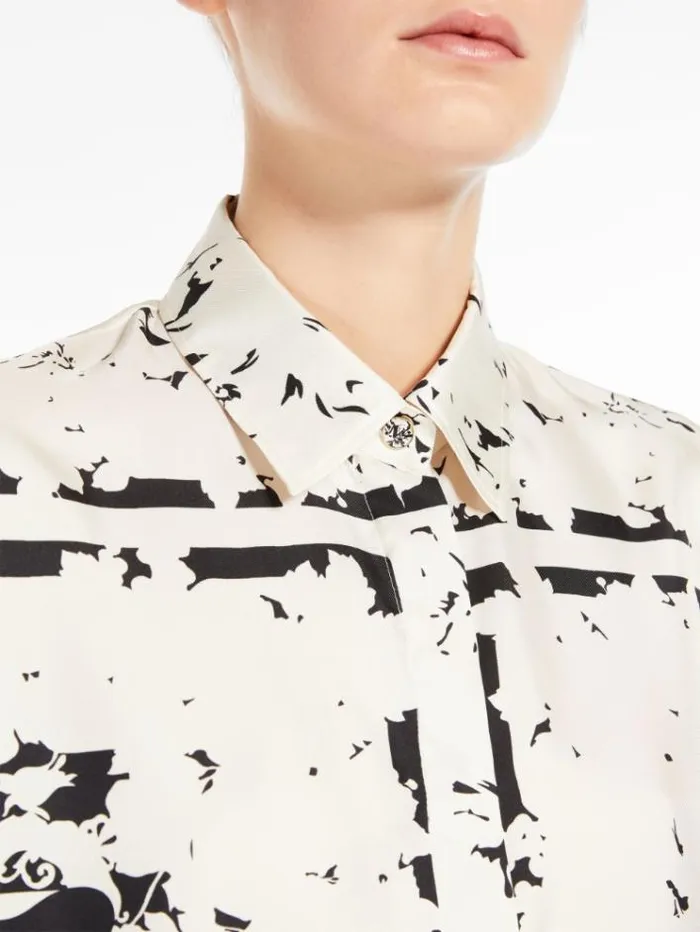 Woman Silk Twill Shirt White Black Maxmara Shirts And Tops Woman Silk Twill Shirt White Black Maxmara Shirts And Tops