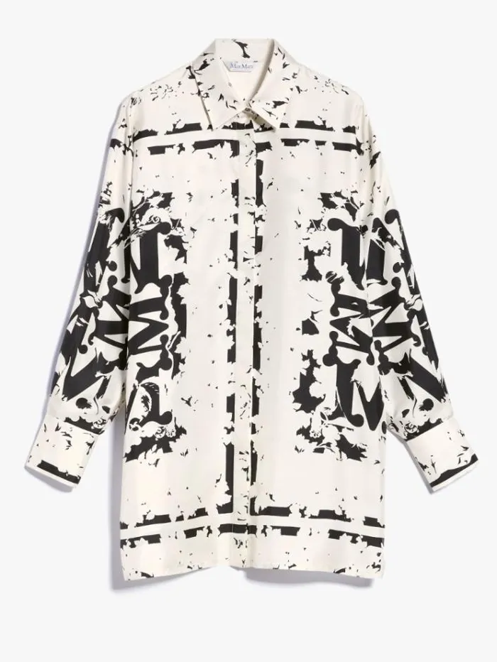 Woman Silk Twill Shirt White Black Maxmara Shirts And Tops Woman Silk Twill Shirt White Black Maxmara Shirts And Tops