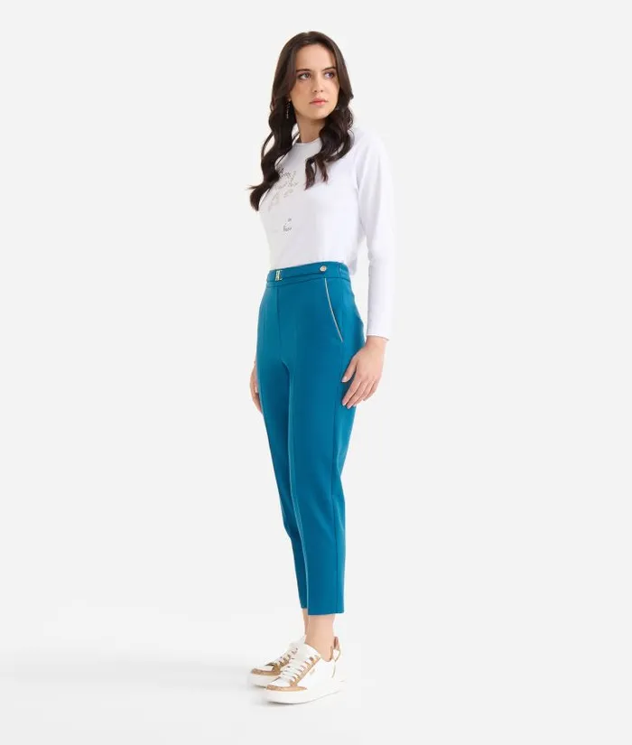 Woman Skirts and Trousers Alviero Martini Stretch Fabric Trousers With 1c Accessory Prussian Blue Woman Skirts and Trousers Alviero Martini Stretch Fabric Trousers With 1c Accessory Prussian Blue