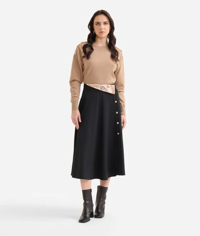 Woman Skirts and Trousers Alviero Martini Winter Cady Skirt With Jewel Buttons Black
