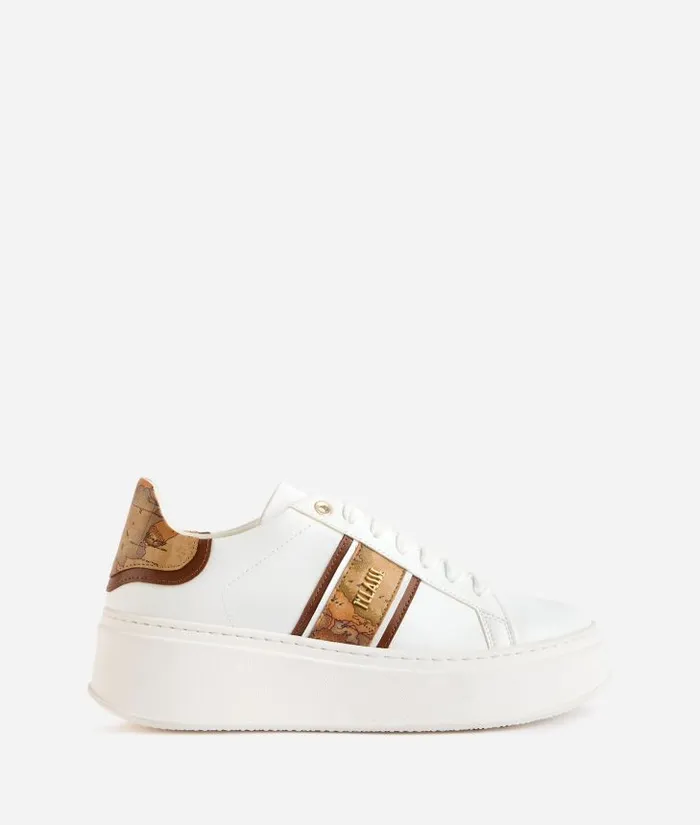 Woman Sneakers Alviero Martini Faux Napa Leather Wedge Sneakers With Lateral Band In Geo Classic White Woman Sneakers Alviero Martini Faux Napa Leather Wedge Sneakers With Lateral Band In Geo Classic White