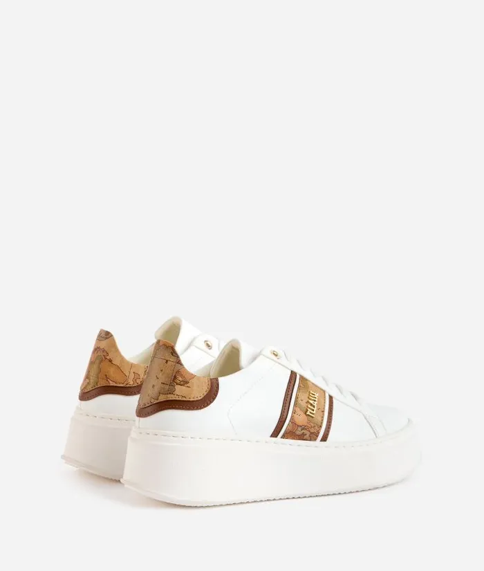 Woman Sneakers Alviero Martini Faux Napa Leather Wedge Sneakers With Lateral Band In Geo Classic White