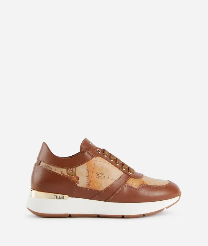 Woman Sneakers Alviero Martini Smooth Leather Running Shoes With Geo Classic Details Chestnut Woman Sneakers Alviero Martini Smooth Leather Running Shoes With Geo Classic Details Chestnut