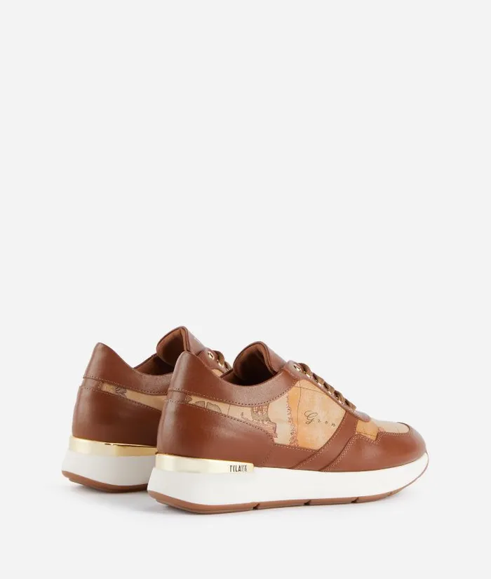 Woman Sneakers Alviero Martini Smooth Leather Running Shoes With Geo Classic Details Chestnut