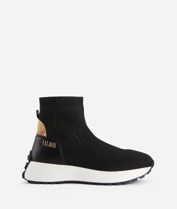 Woman Sneakers Alviero Martini Sock Running Shoes With Monogram 1c Pattern Black