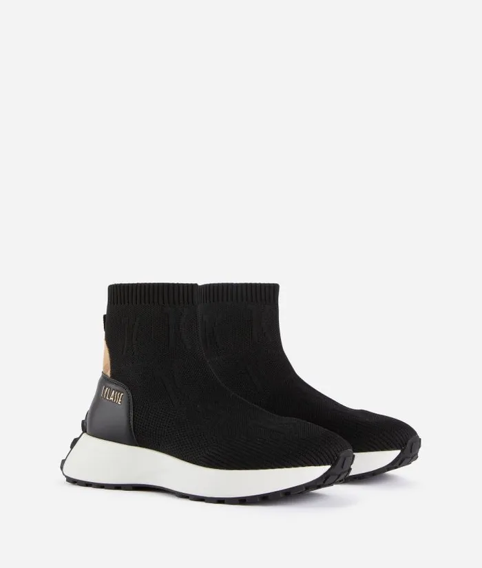 Woman Sneakers Alviero Martini Sock Running Shoes With Monogram 1c Pattern Black