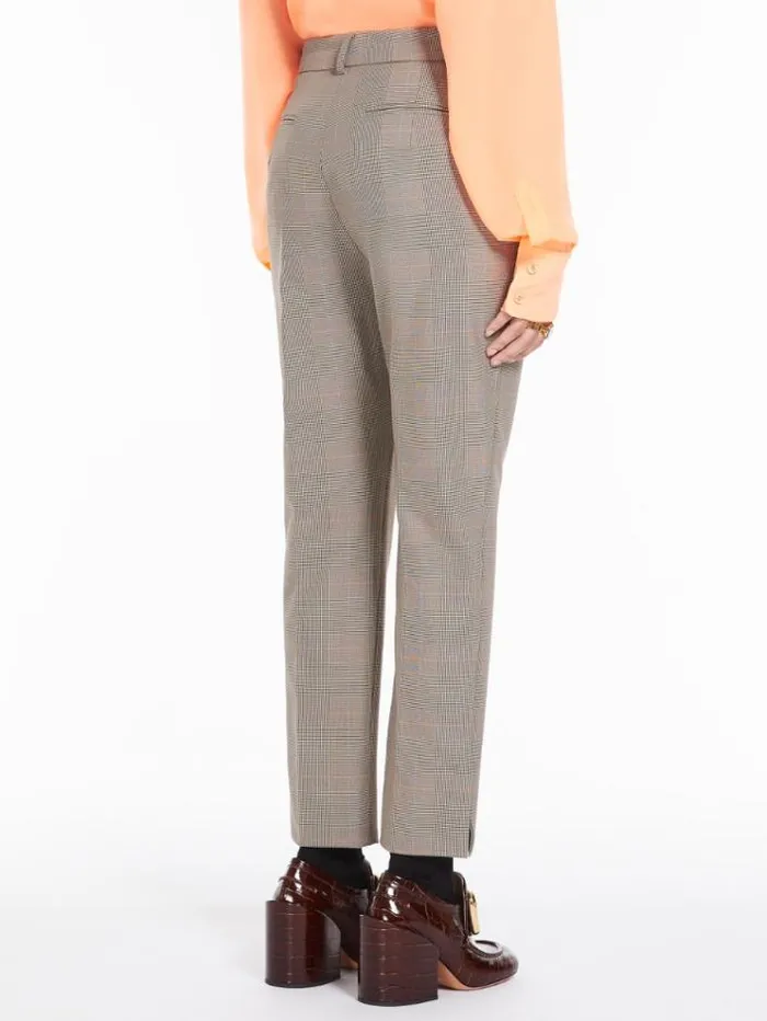 Woman Straight Trousers In A Plainweave Check Fabric Beige Golden Maxmara Trousers Woman Straight Trousers In A Plainweave Check Fabric Beige Golden Maxmara Trousers