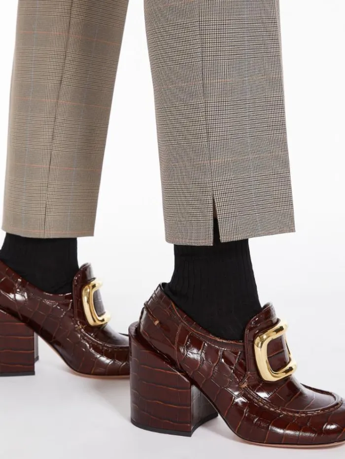 Woman Straight Trousers In A Plainweave Check Fabric Beige Golden Maxmara Trousers Woman Straight Trousers In A Plainweave Check Fabric Beige Golden Maxmara Trousers