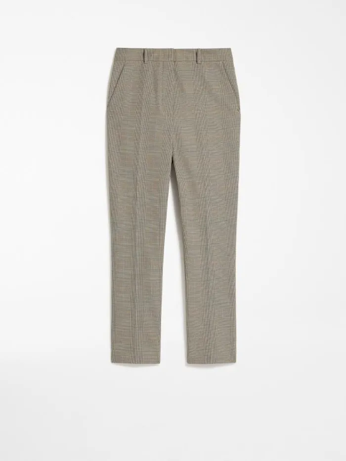 Woman Straight Trousers In A Plainweave Check Fabric Beige Golden Maxmara Trousers Woman Straight Trousers In A Plainweave Check Fabric Beige Golden Maxmara Trousers